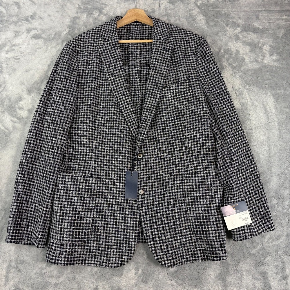 Stafford Houndstooth Sport Coat Blazer Men's 46R Blue White Classic Fit NWT